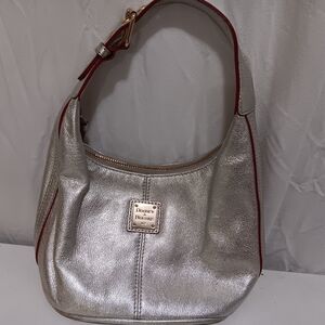 Dooney & Bourke Womens Silver Print Leather Shoulder Strap Hobo Bag/ Great Shape